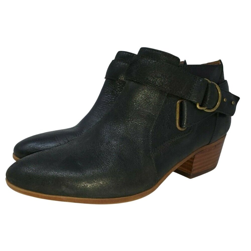 Clarks Ankle Boots Women's 6.5 M Spye Belle Black Leather Booties Harness Heeled - Picture 6 of 11